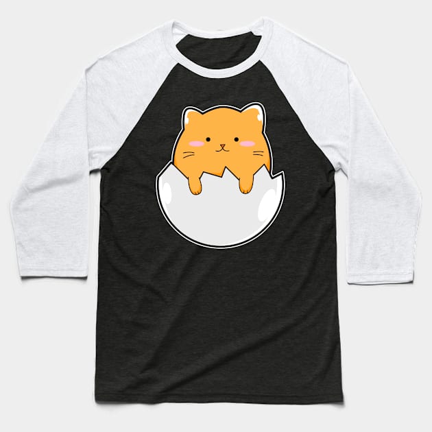 Yellow Cat Egg Baseball T-Shirt by Catifornia